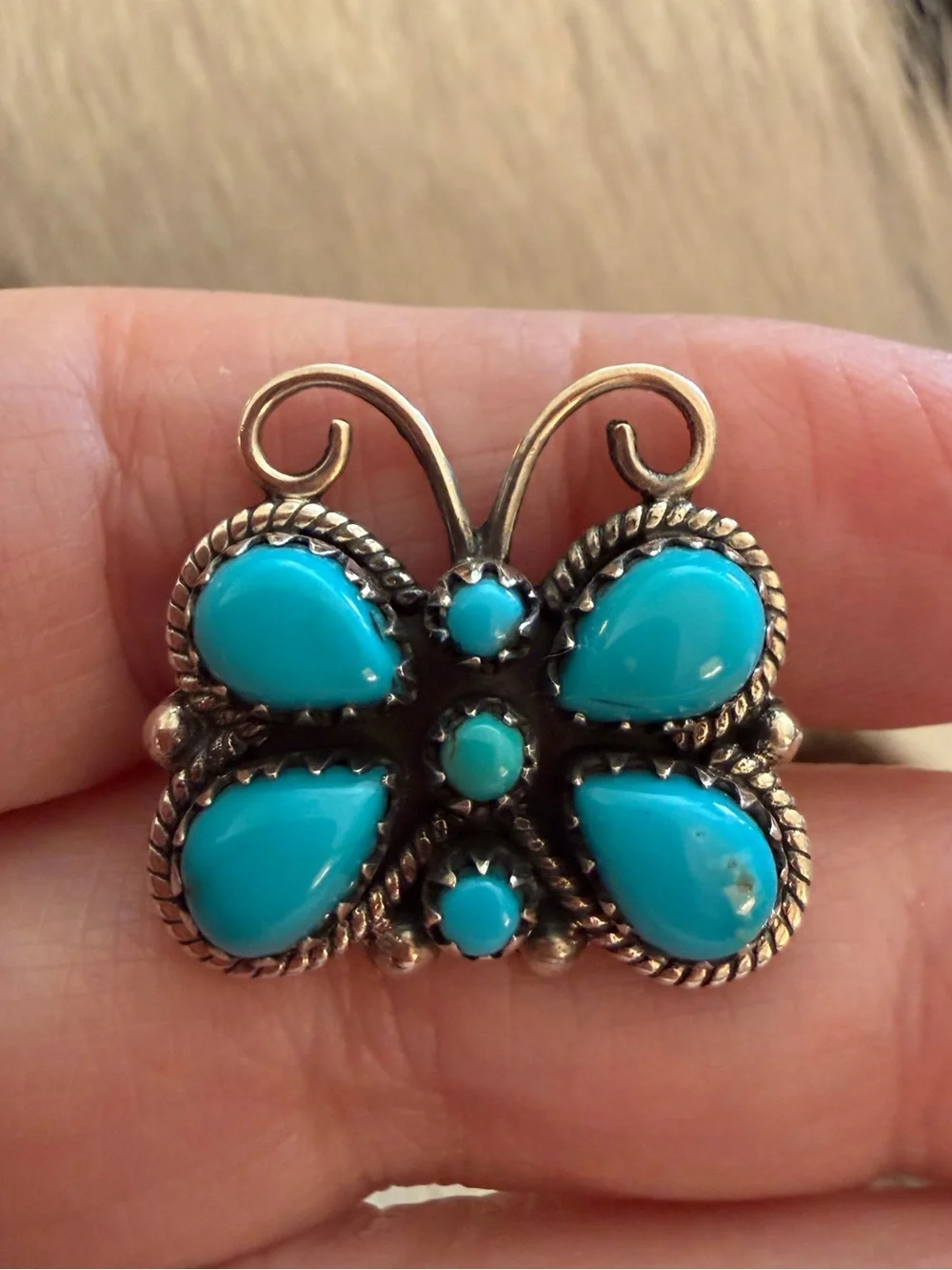❤️Kingman Turquoise Statement Sterling Robins Egg Blue Butterfly Size 7.75 Ring